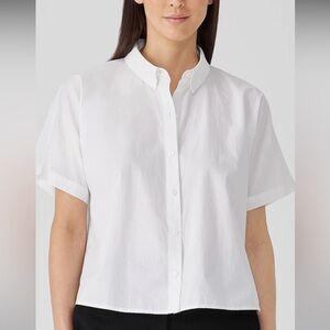 Eileen Fisher White Washed Organic Cotton Poplin Classic Collar Shirt XS NWT
